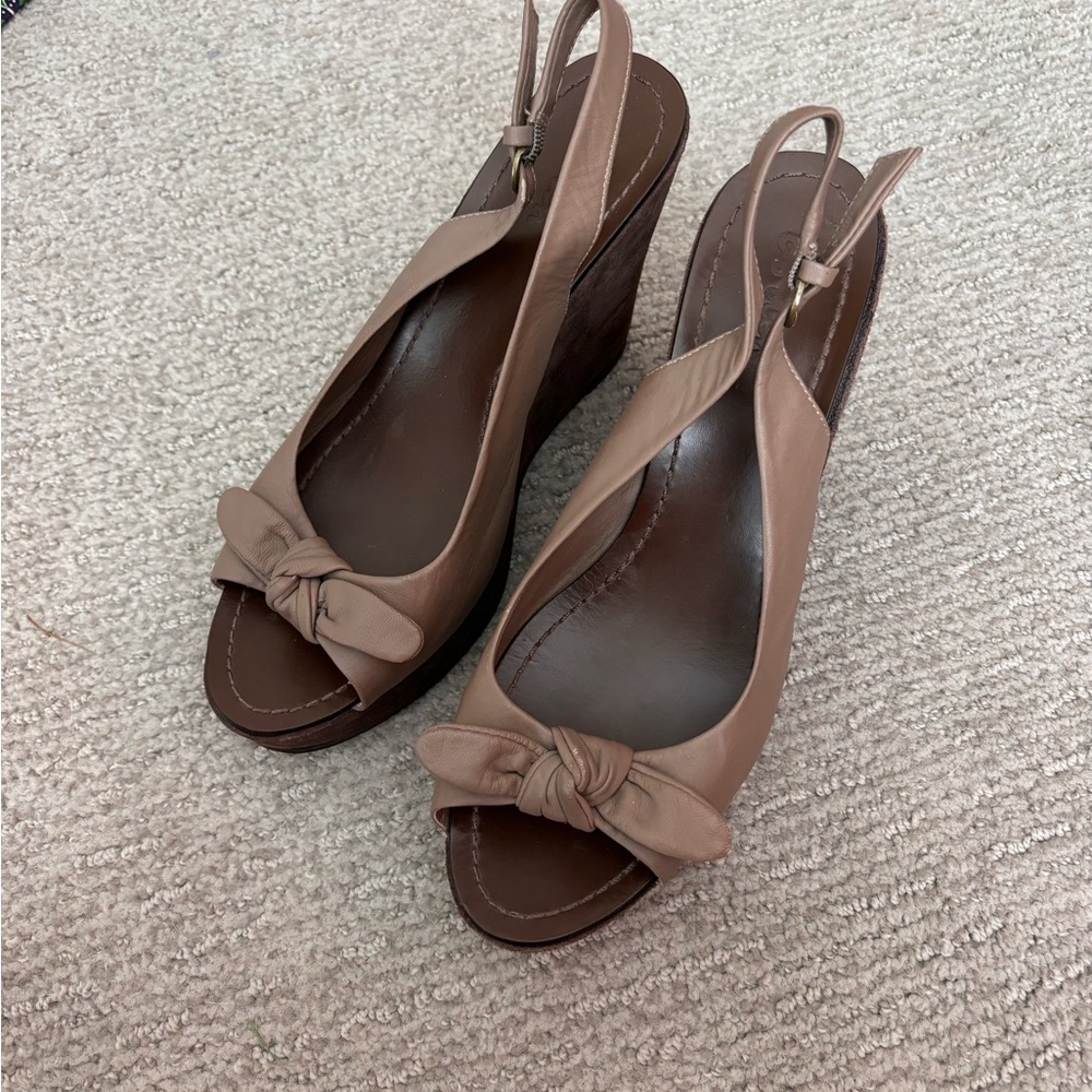 Elegant Brown Slingback Wedge Sandals